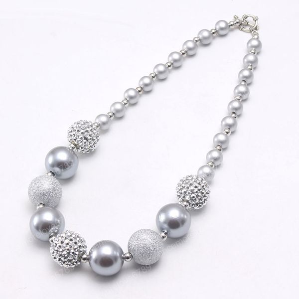 

chunky bubblegum beads necklace baby kids silver color rhinestone round necklace jewelry for girls party gift
