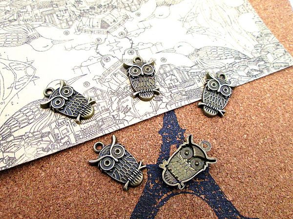 

60pcs-- vintage owl charms antique bronze owl charm pendants 22x14mm, Bronze;silver