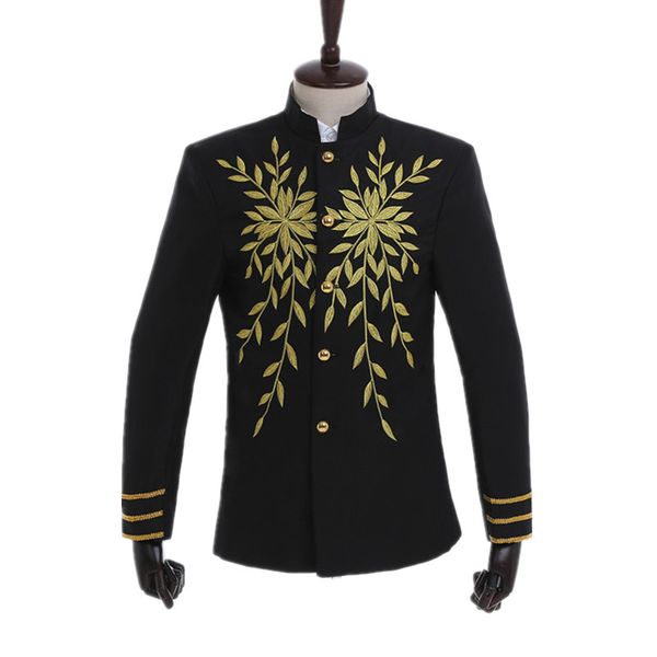 

chinese style golden leaves embroidery pattern male fashion slim fit single-breasted suits men chorus performance blaser jacket, White;black