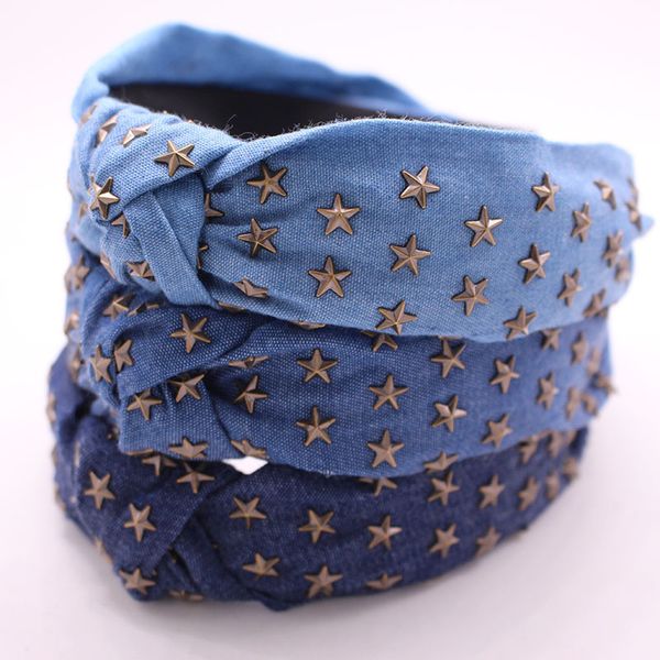 

bohemian ethnic denim center knot hairband metal star stamping knotted headband hair accessories