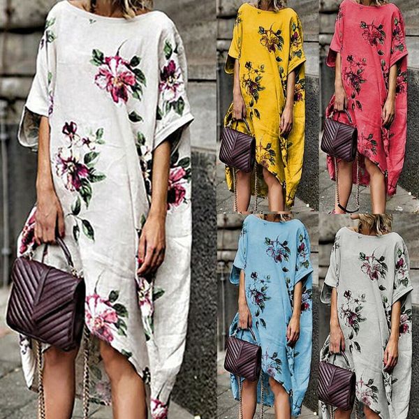

plus size women cotton line long dress retro evening party sundress loose half sleeve casual dress, Black;gray
