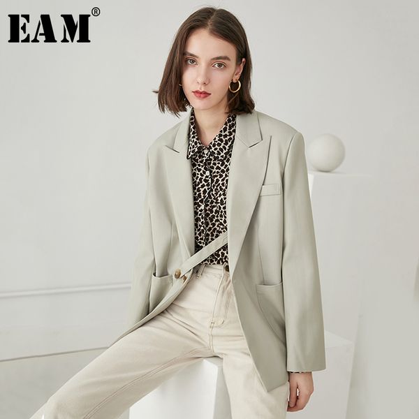 

eam] 2019 new spring summer lapel long sleeve button split joint loose brief temperament jacket women coat fashion tide jx156, Black;brown