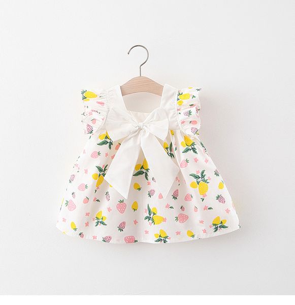 

kids designer clothes girls girls dress new children bao 0-23 years old flying sleeve printed strawberry vest skirt girl princess skirt, Red;yellow