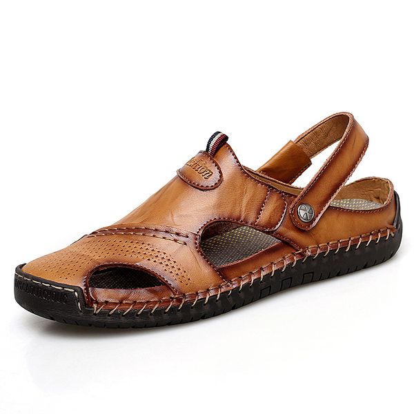 

big size classic men soft sandals comfortable men summer shoes leather sandals summer beach size 45,46,47,48, Black