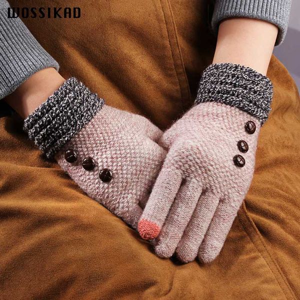 

glove woman winter thickening knitting touch screen ride a bike five fingers outdoors game modis couple gloves femme, Blue;gray