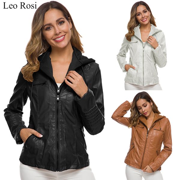 

women's leather & faux leo rosi 2021 fashion women autumn winter black jackets zipper basic coat turn-down collar biker jacket with