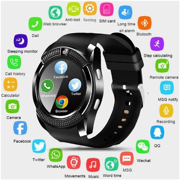 

V8 SmartWatch Bluetooth Смарт Часы Сенсорный экран часы с камерой / SIM-карты слот водонепрони