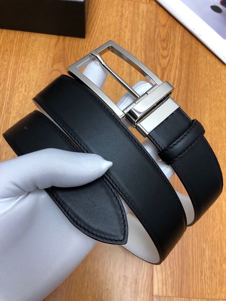 

NEW ARRIVAL Hot Sale Classic Series Gold and Silver Pin Buckle Design Men Belt Black Casual Fashion Belts Can Be Wholesal + Original Box