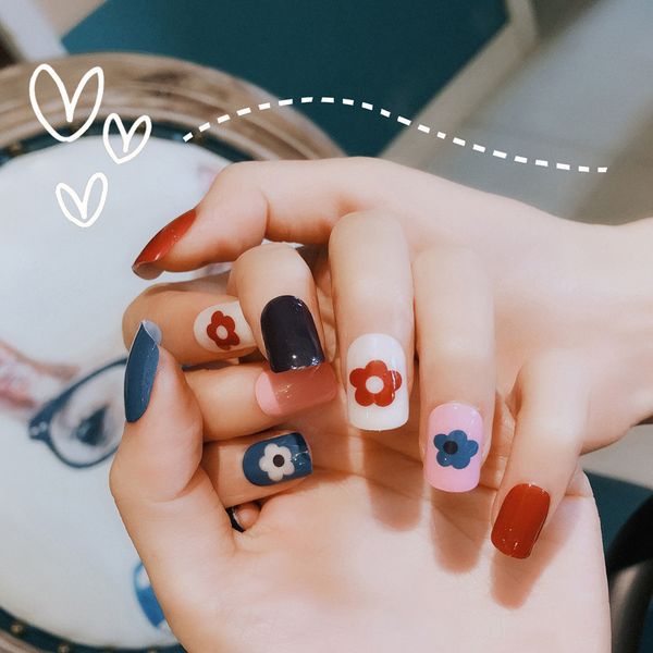 

fake nails fashion cute patch 24 piece wedding birthday party women and girls mh88, Red;gold