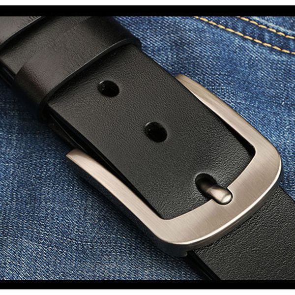 

140 150 160 170cm large size 100% cow genuine leather belt men's casual metal pin detachable buckle straps ceintures jeans belts, Black;brown