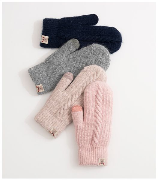 

knitting ladies five fingers riding plus velvet warm touch screen gloves women autumn and winter new
