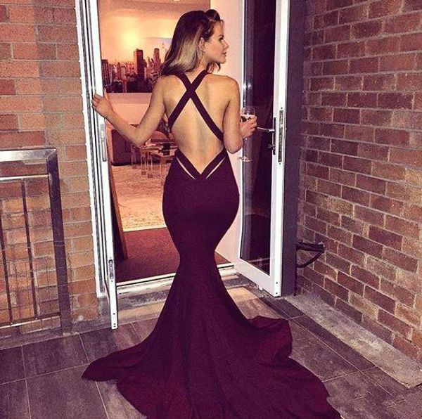 

burgundy mermaid prom dresses 2020 sleeveless backless sweep train long party dresses evening gowns, Black