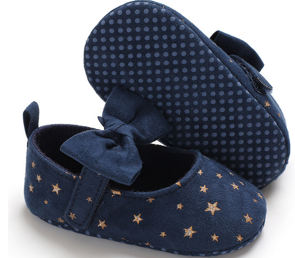 

2020 baby first walkers new toddler girl crib shoes newborn baby bowknot soft sole prewalker stars print sneakers bowknot shoes, Black