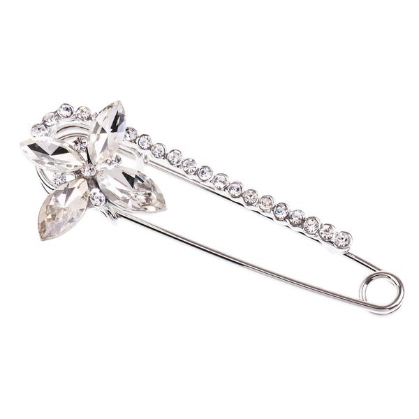 

silver tone glitter clear rhinestone safety pins brooches 7x1.5x1.2cm lady fashion clip pin jewelry, Gray