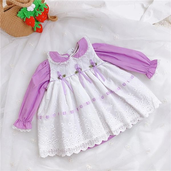 

2pcs осень зима 0-6y baby girl испанский loilta фиолетовый цветок лук длинным рукавом платье прекрасный стиль для девочек принцесса линии пл, Red;yellow