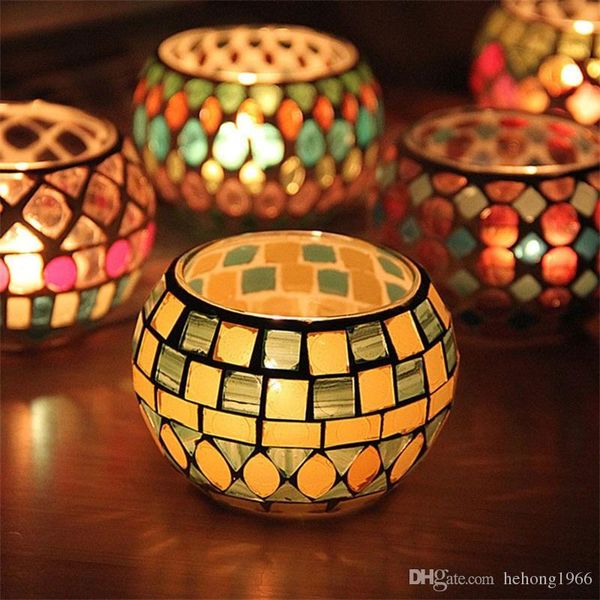 

мода европейский стиль vintage подсвечник mosaic цвет стекла подсвечник для ресторан candlelight dinner decoration hot sale 9 6zb z