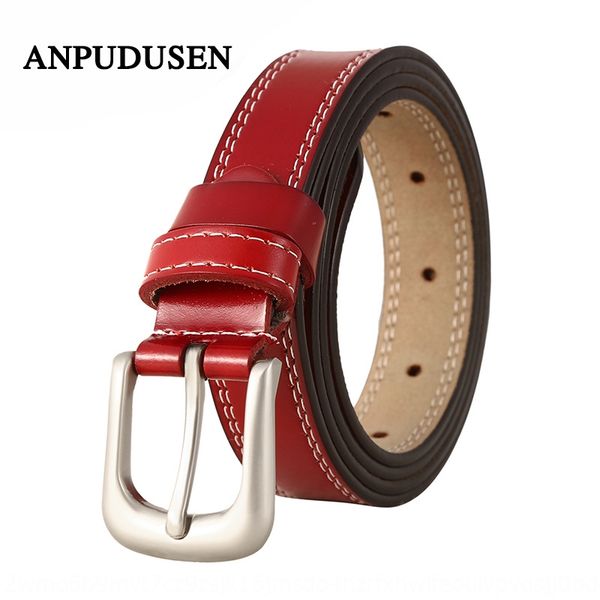 

2019 multi-color genuine leather embossed versatile women's trousers belt simple women's trousers belt trend, Black;brown
