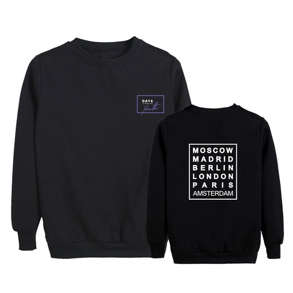 

kpop day6 youth in europe tour round neck hoodies long sleeve pullovers sweatshirt pt1042, Black