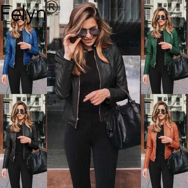 

felyn 2020 fashion design pu jacket spring autumn street wear office lady casual outwear, Black;brown