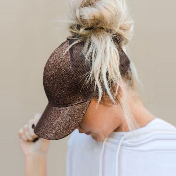 

new glitter ponytail baseball cap summer dad hats for women 2018 snapback hip hop caps messy sequins shine mesh trucker hat, Blue;gray