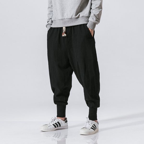 

2019 new pants men loose harem pants male trousers comfortable men chinese style full length m-5xl, Black