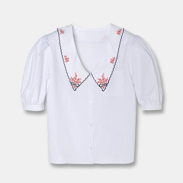 

women shirt embroidered collar shirt white female 2020 new bubble sleeve top