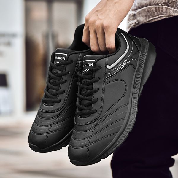 

winter warm men casual shoes comfortable men shoes breathable walking sneakers lace-up leather tenis plus size 39-48, Black