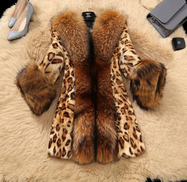 

plus size women designer coats fashion leopard printed faux fur long sleeve thick warm loose coat women apparel, Black