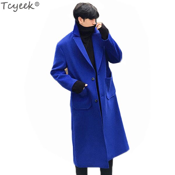 

2017 fashion men's autumn winter wool coat turn-down collar pea coats for men overcoat plus size brand clothing outwear lx1326, Black