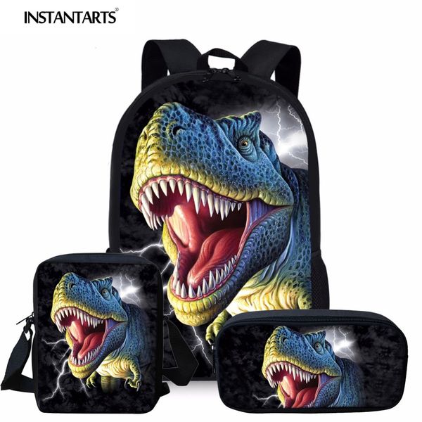 

coloranimal dinosaur 3d boy backpack 3pcs/set mochilas schoolbag for children student custom casual bag large bagpack men backs