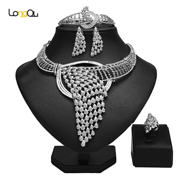 

longqu dubai sliver plated jewelry set wholesale nigerian wedding accessories jewelry set statement woman costume, Silver