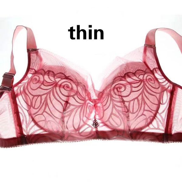 

plus large size female bra fat   women's d e cup active bra without steel ring ultra-thin sponge-underwear, Red;black
