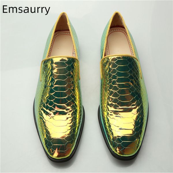 

reflective gold men shoes round toe comfy slim on flat heel party footwear shine gold silver color fashion loafer male shoes, Black