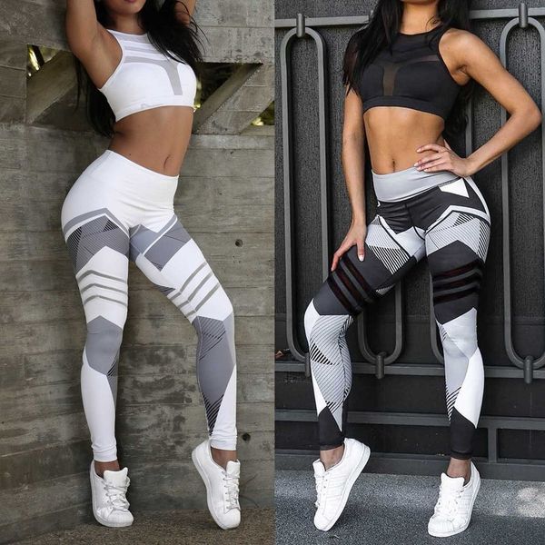 

bhdd mesh pattern print leggings fitness leggings for women sporting workout leggins elastic slim black white pants sports bras