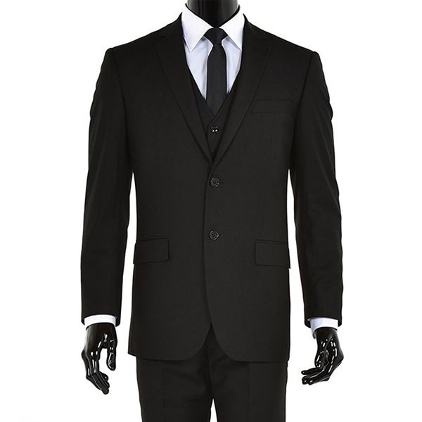 

three piece black business men suits for wedding tuxedo notched lapel two button wedding groom tuxedos ( jacket + pants + vest, Black;gray