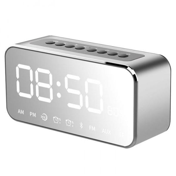 

portable mp3 player mirror led stereo speakers bluetooth speaker with fm radio time alarm clock(silver