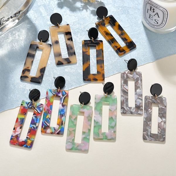 

personality 2019 trapezoid large long acrylic acetate drop earrings for women rectangle tortoiseshell earring za jewelry, Silver