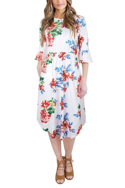 

casual elegant print women dress loose autumn women dresses flare sleeve o neck vestidos, Black;gray