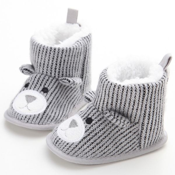 

winter baby shoes infant toddler warm shoes boots snow knitting cute cartoon bear newborn boys girls boots, Black;grey