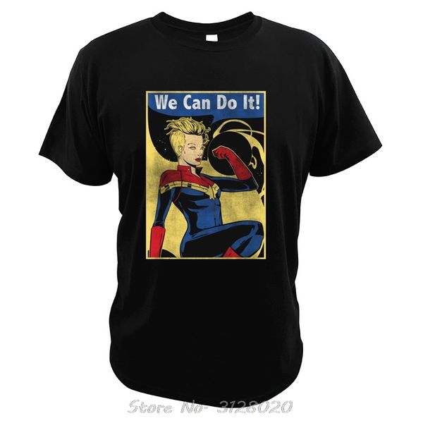 

captain marvel t shirt men cotton digital print tees we can do it tee rosie the riveter tshirt, White;black