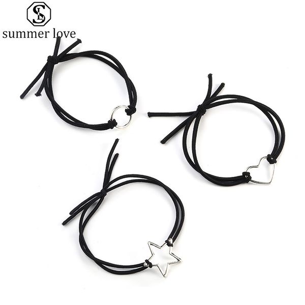 

2020 new fashion hair rope metal heart star hoop pendant headwear accessories hair ties elastic geometry hair band-z, Pink