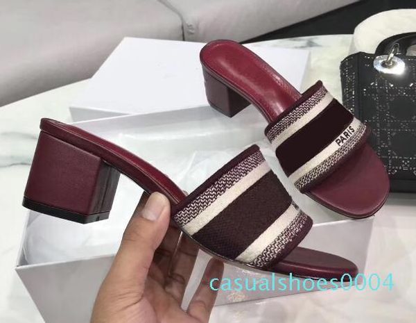 

women sandals designer slippers high heels embroidery sandal floral brocade slipper flip flops striped beach causal slipper ac04, Black