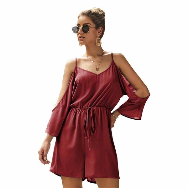 

original design summer women lace up jumpsuit sling hollow sleeve short jumpsuit ladies casual solid color playsuit, Black;white