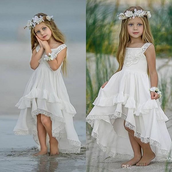 

beach high low bohemian lace a line flower girl dresses for weddings pageant gowns boho kids prom dress first holy communion dress, White;blue