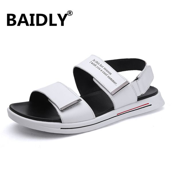 

summer new genuine leather sandals outdoor shoes men sandals for male casual classic water walking beach sandalias sandal, Black