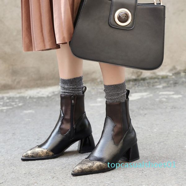 

big size 11 12 13 14 15 16 17 boots with pointed short barrel horseshoe heel, high heel, color-matched side zipper t01, Black