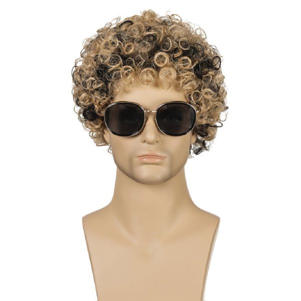 Hot Fashion Men S Brown Black Short Synthetic Wavy Hair Wigs Curly