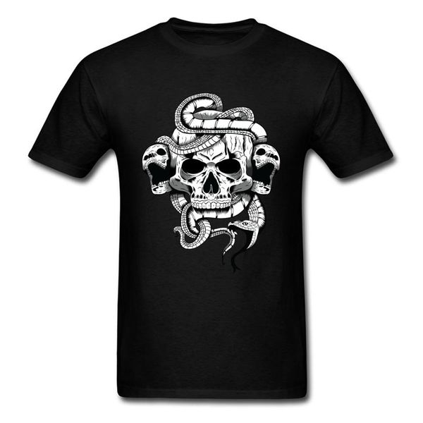 

skull illustration 2020 vintage snake tattoo print men t-shirt cool summer black short sleeve classic chic tee shirts, White;black