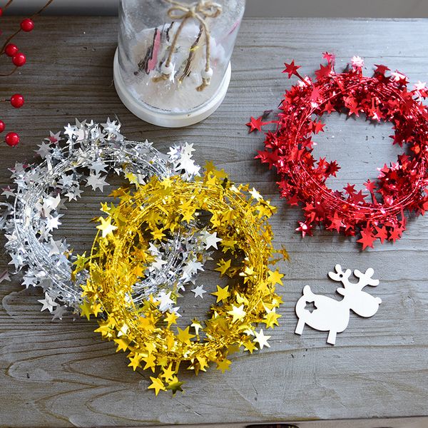 

1pc 7.5m christmas gold silver stars wire garland tinsel star rattan xmas tree decoration for home wedding birthday