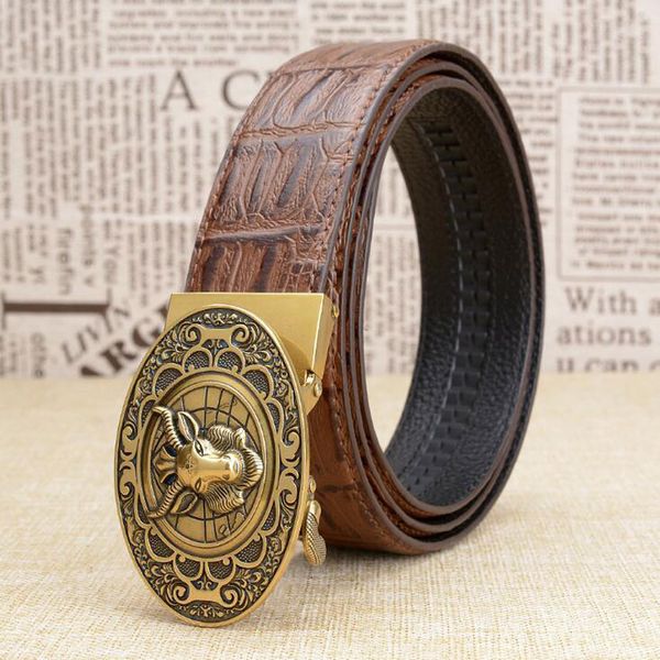 

2018 men genuine leather automatic buckle belt crocodile grain belt punk style alligator jeans waistband zlb342a, Black;brown